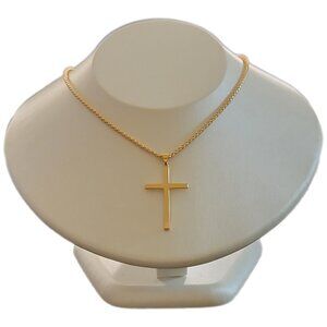 Sterling Silver Gold Plated Cross Necklace Rope Chain 22in +2 Extender NWT